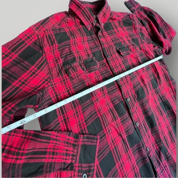 Faded Glory Flannel Red/Black Plaid Button Down Shirt - Picture 9 of 11
